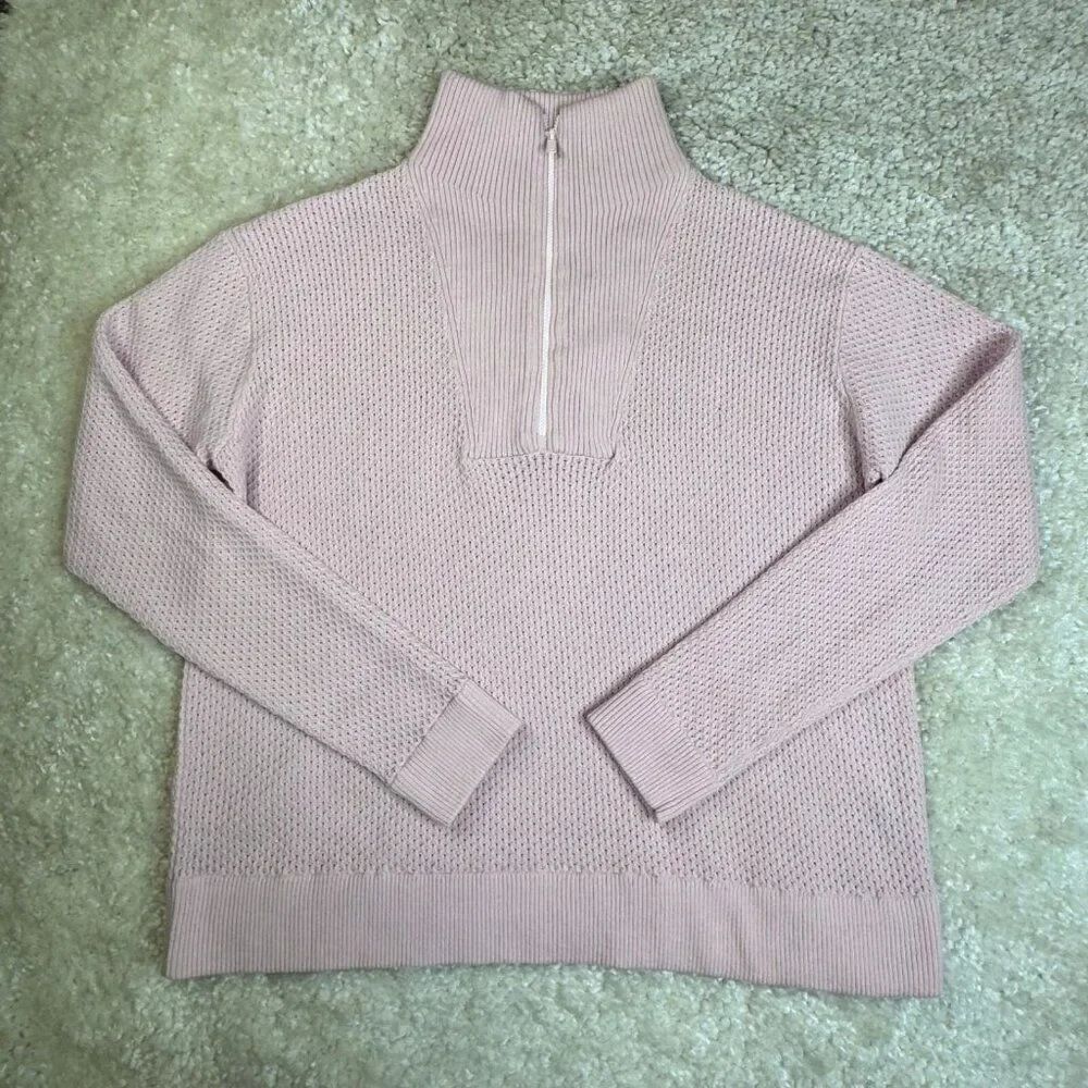 Title Nine Woolicious Waffle 1/4 Zip Merino Wool Sweater Pink NEW